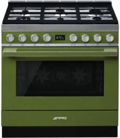 Smeg CPF9GPOGD Gas-Kombi-Standherd Olivgrün / A+